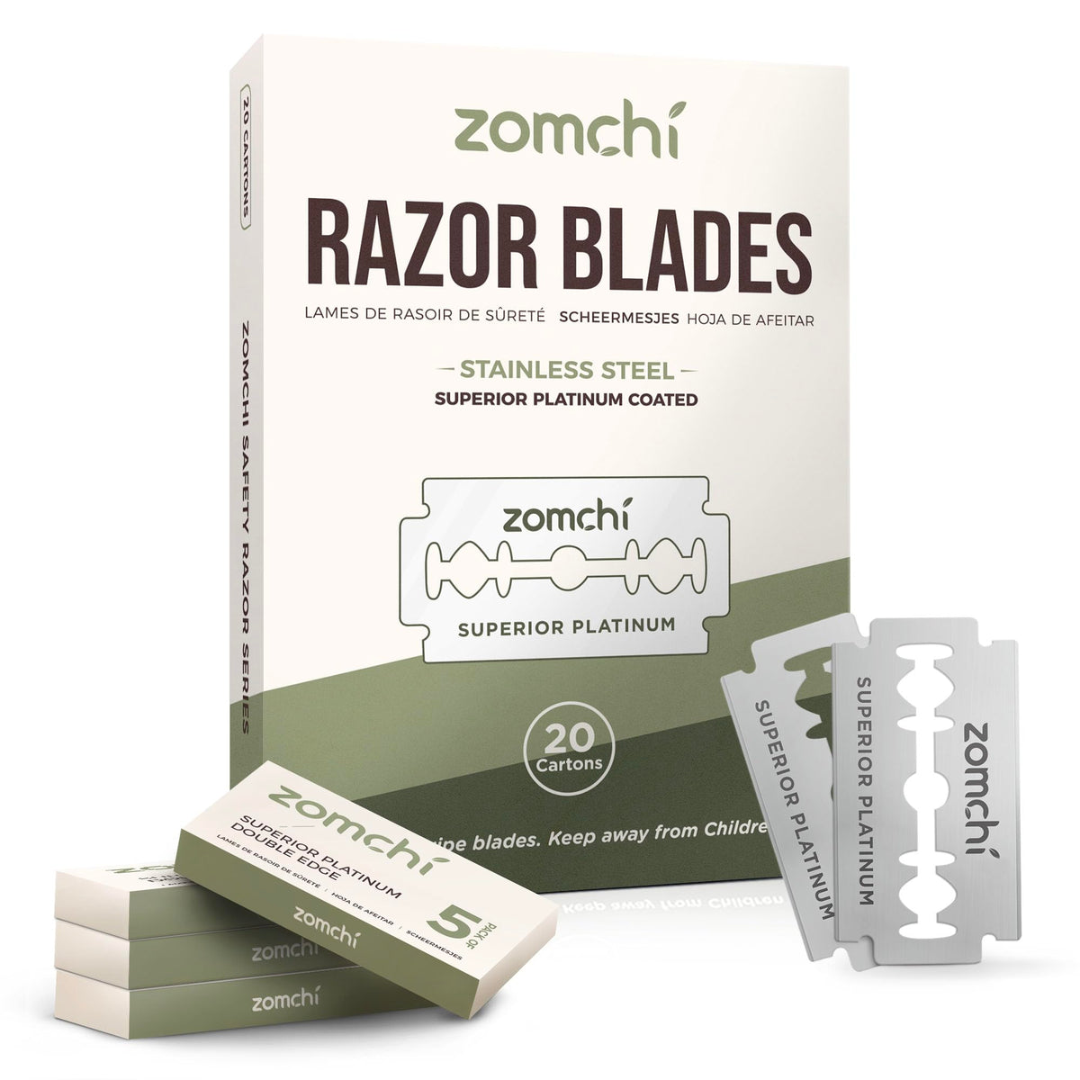 Zomchi 2.0 double edge blades front view highlighting precision design for a clean shave