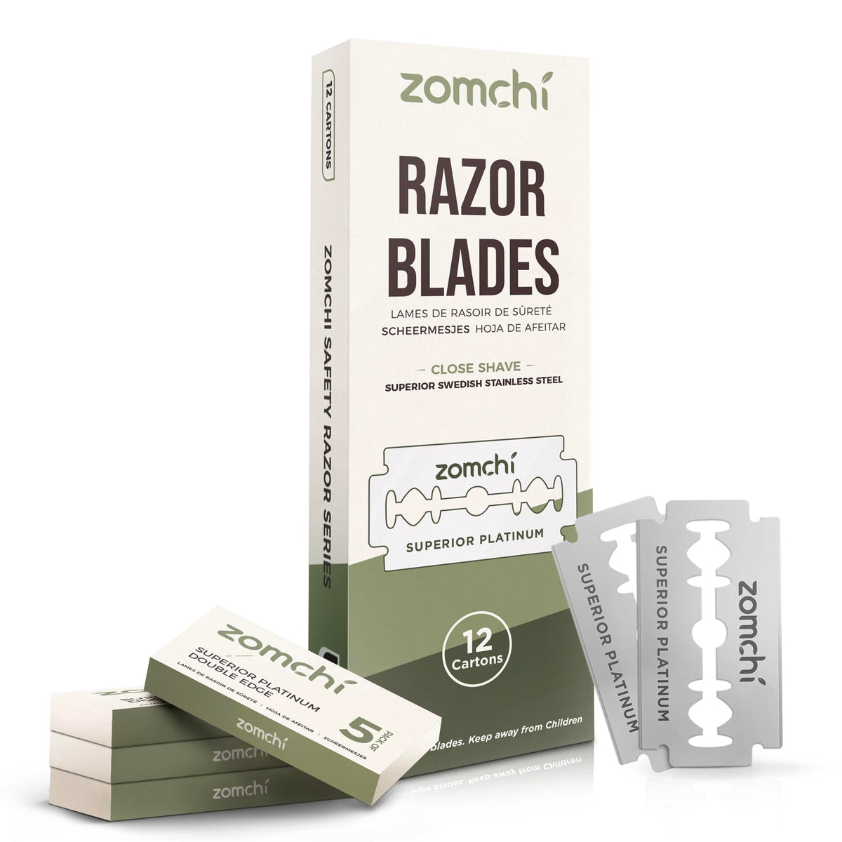 Zomchi double edge blades pack ready for many shaves and consistent performance.