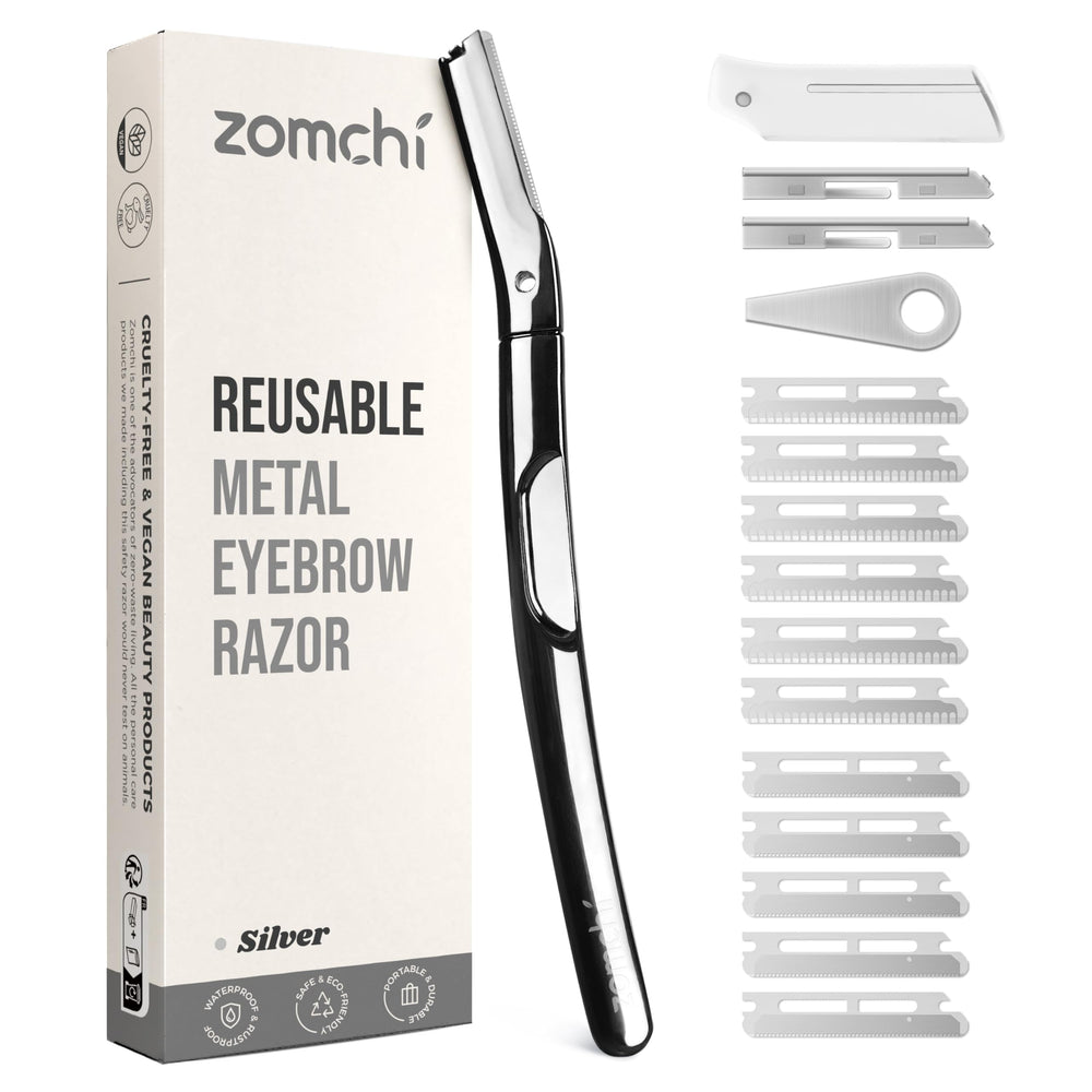ZOMCHI eyebrow razor with metal handle offers precise brow shaping and a comfortable grip.