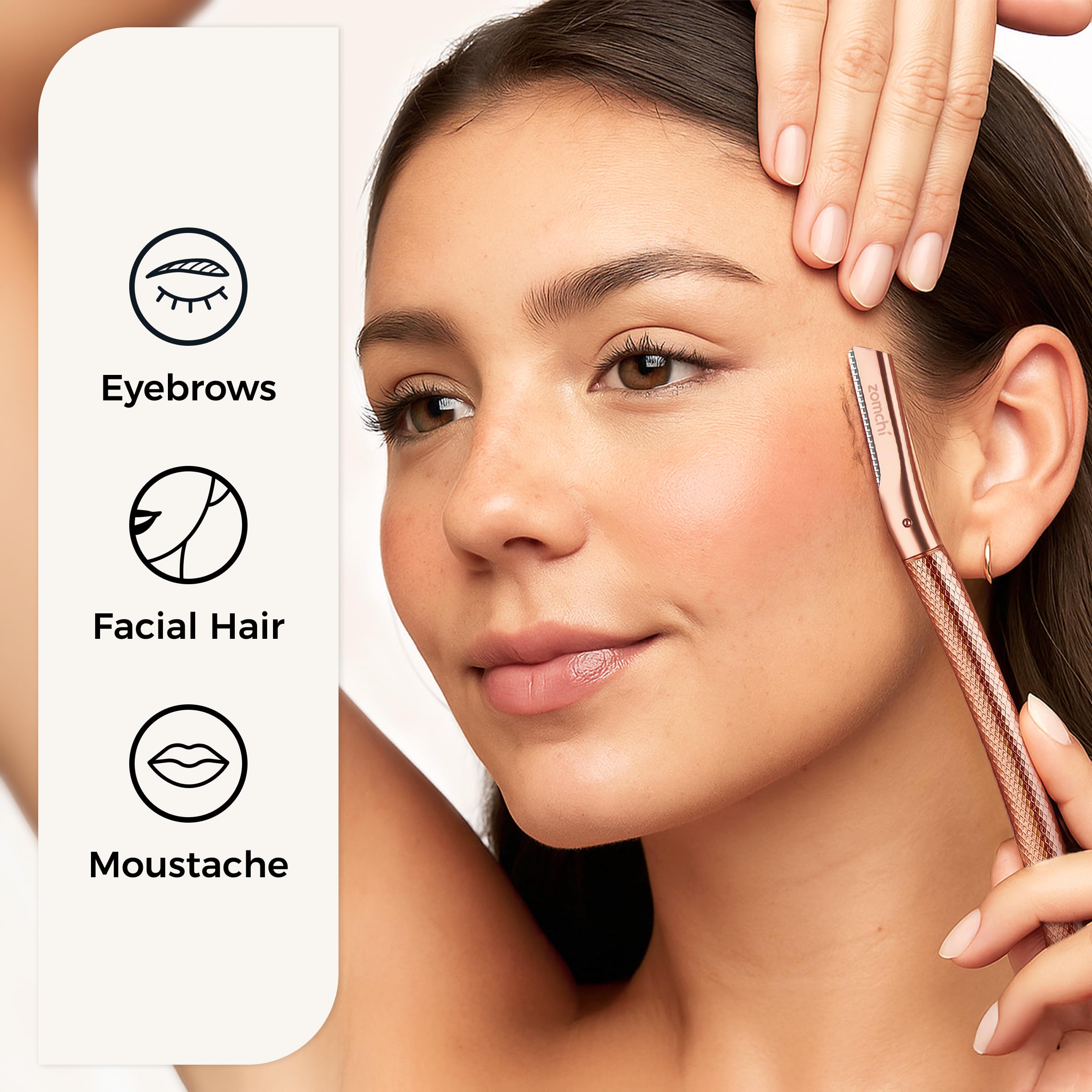 ZOMCHI facial razor rose gold dermaplaning tool for smoother skin.