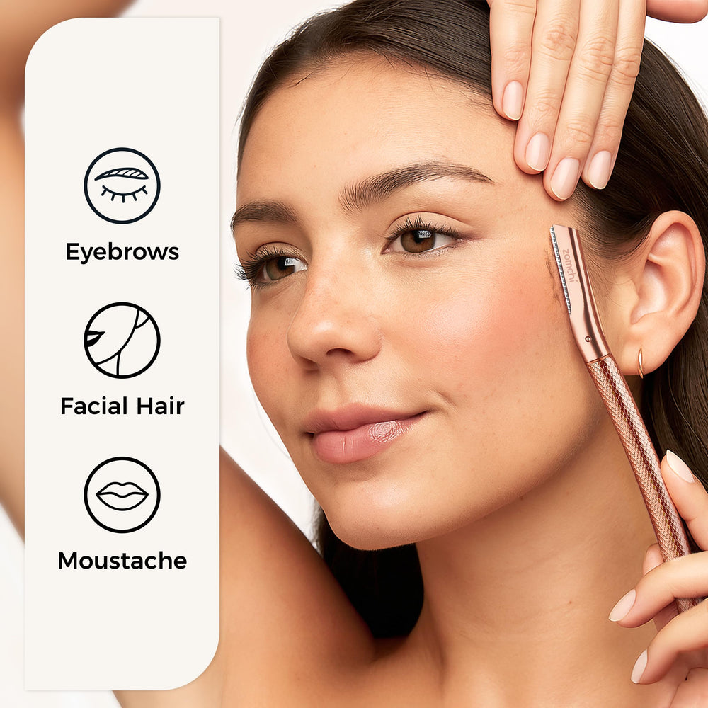 ZOMCHI facial razor rose gold dermaplaning tool for smoother skin.