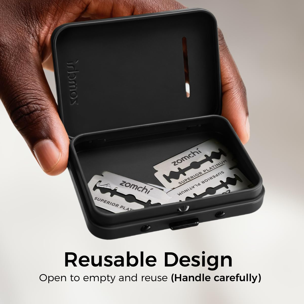 ZOMCHI matte black blade bank travel-ready for safe disposal on trips.
