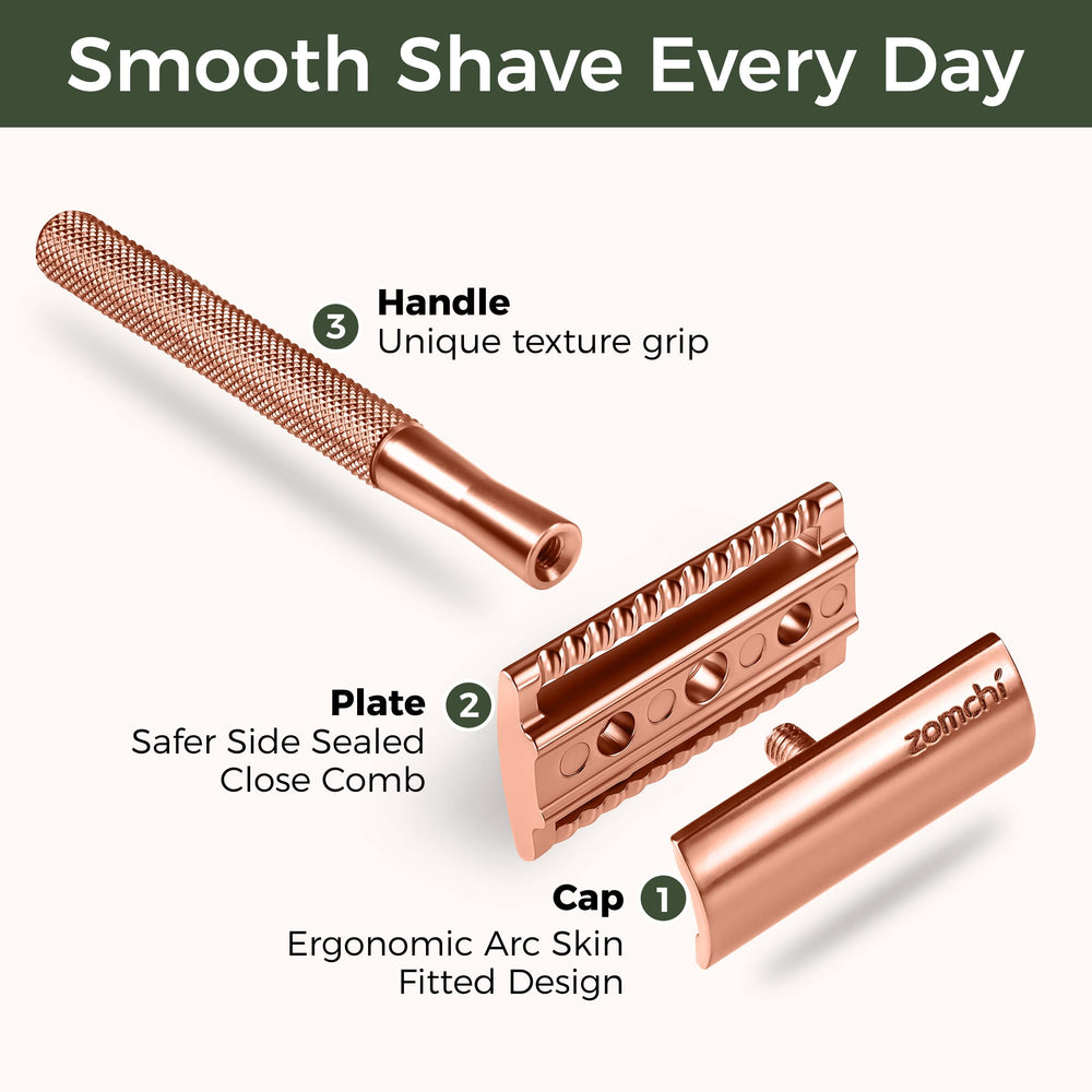 ZOMCHI razor head closeup shows balanced design for comfort.
