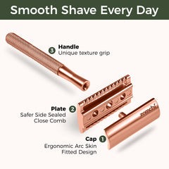 ZOMCHI razor head closeup shows balanced design for comfort.