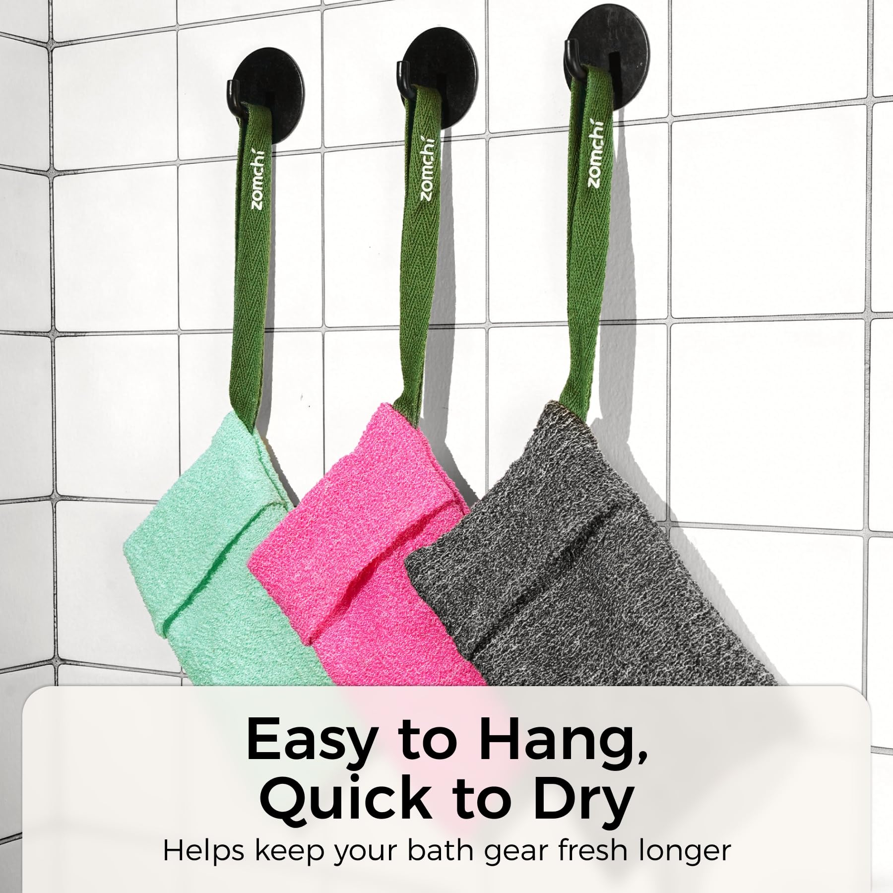 Set de 3 bolsas ZOMCHI para baño, fácil de compartir y rotar.