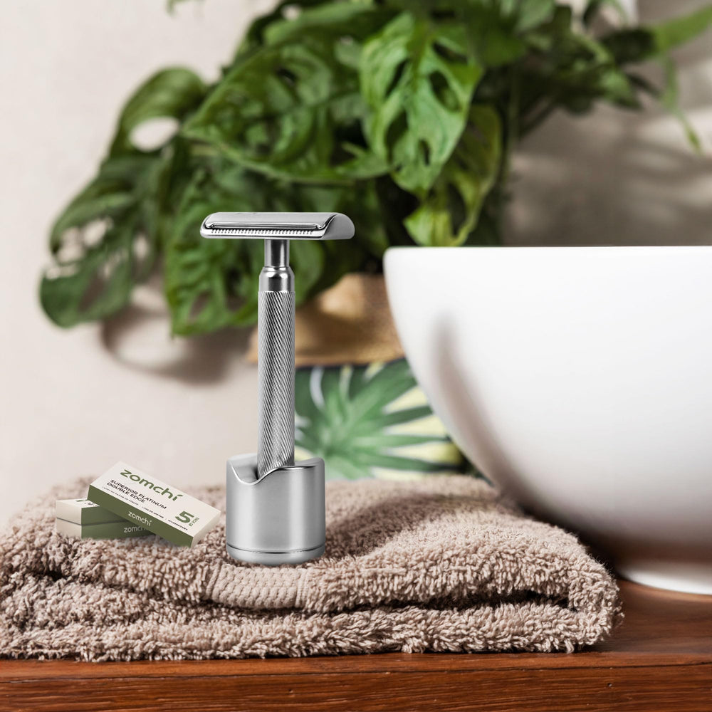 Zomchi shaving cream pairing supports hydrated skin during shave.