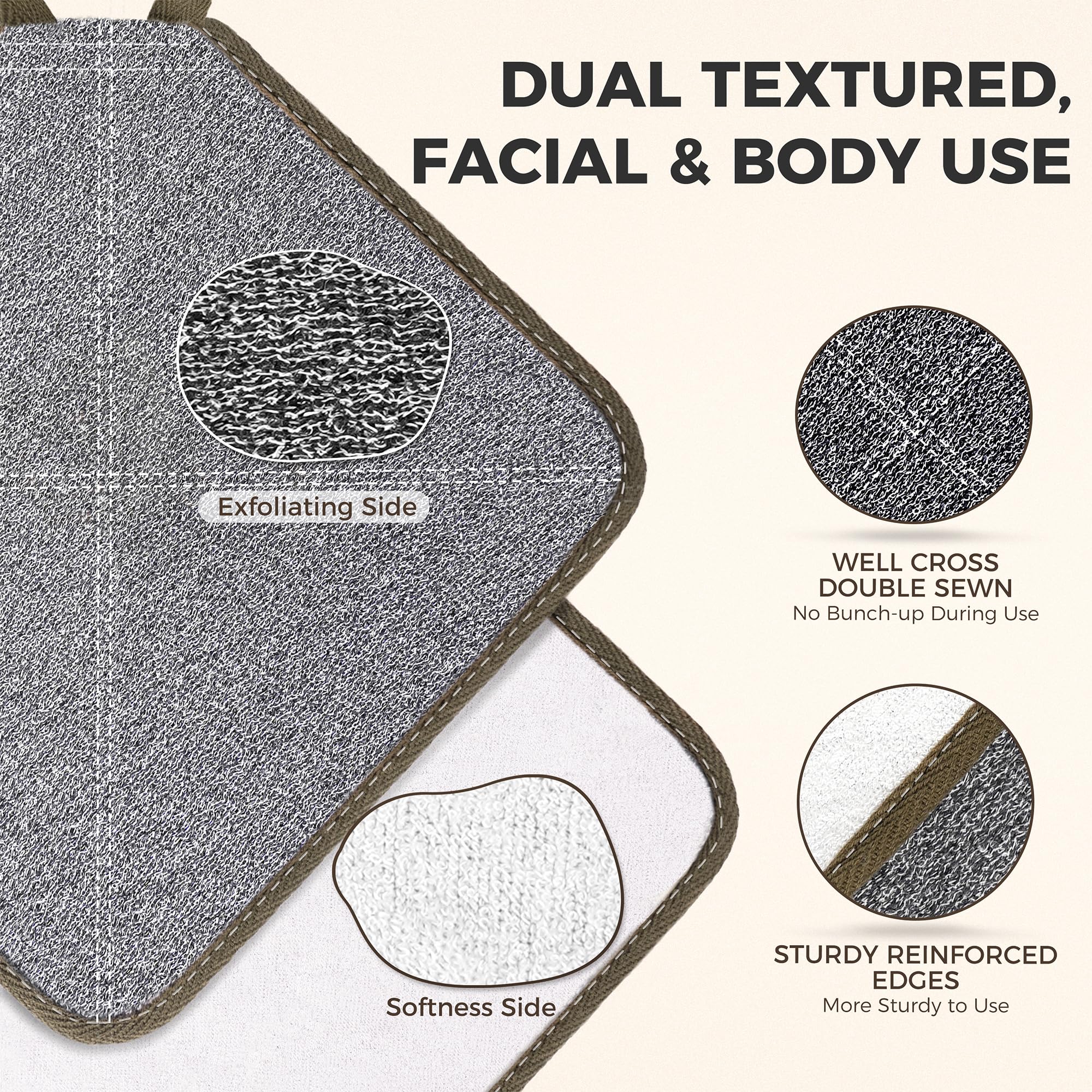 ZOMCHI toalla exfoliante, lado exfoliante para limpieza profunda.