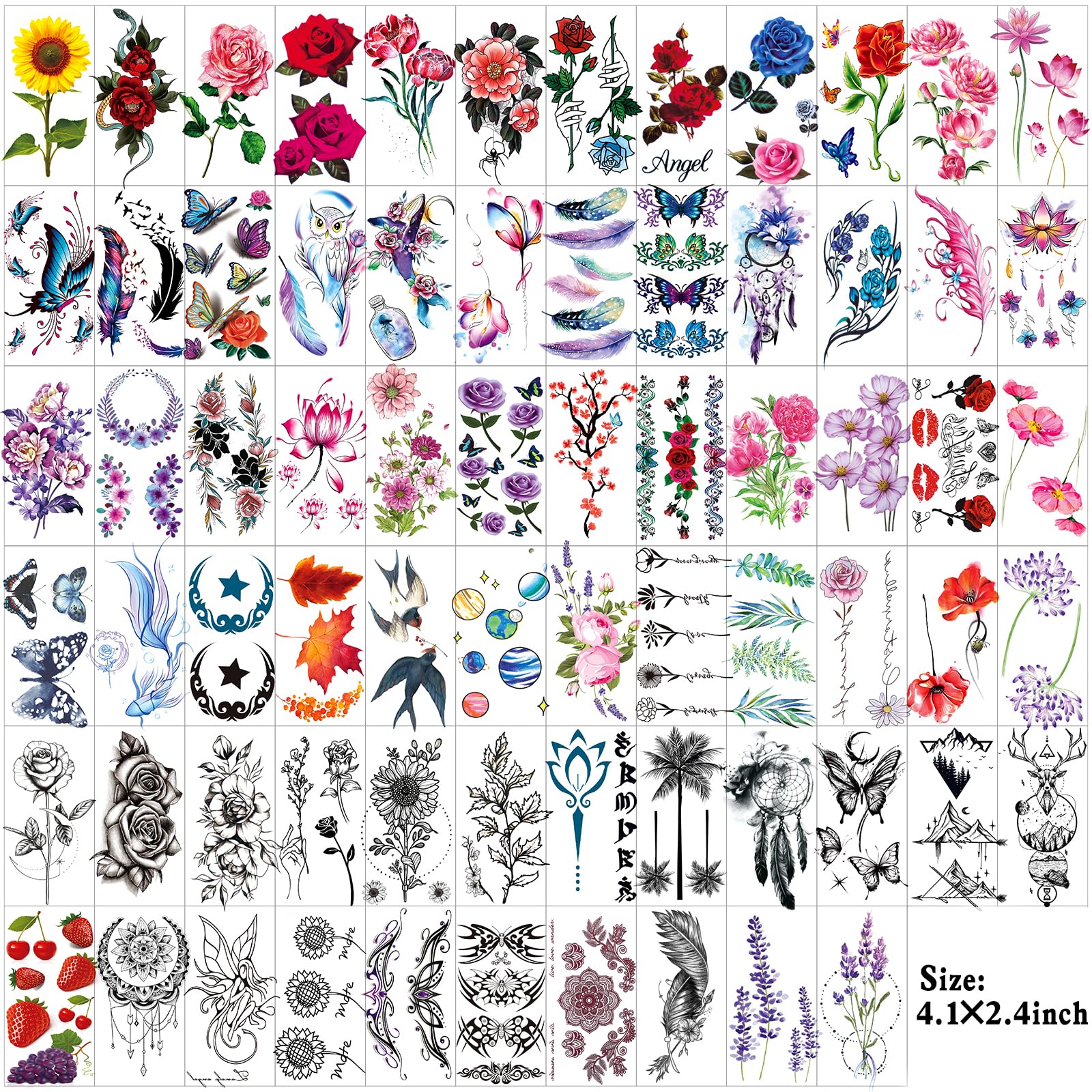 Tatuaje floral mixto colorido Zomme, ideal para estilo diario.
