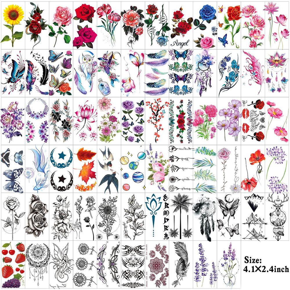 Tatuaje floral mixto colorido Zomme, ideal para estilo diario.