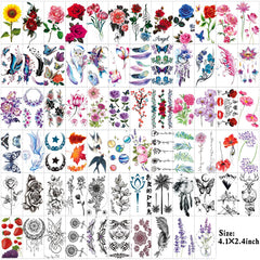 Tatuaje floral mixto colorido Zomme, ideal para estilo diario.