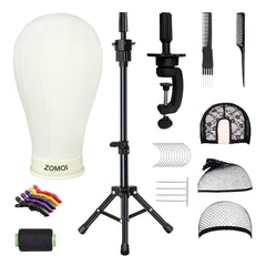 ZOMOI canvas wig head with 22-inch size, ideal for secure pinning and display