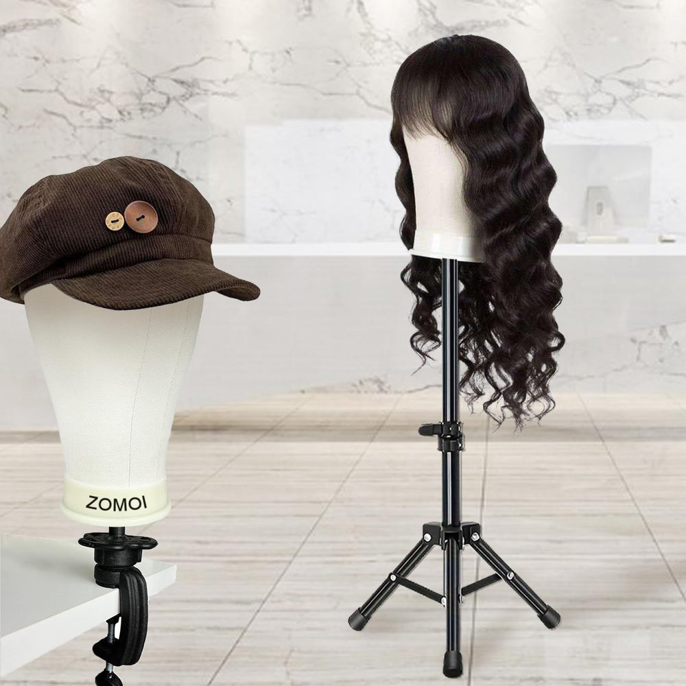 ZOMOI clamp stand stabilizes the wig head during styling and practice