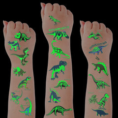 Tatuajes de dinosaurios con brillo nocturno de Zonon para piel, ideales para fiestas.