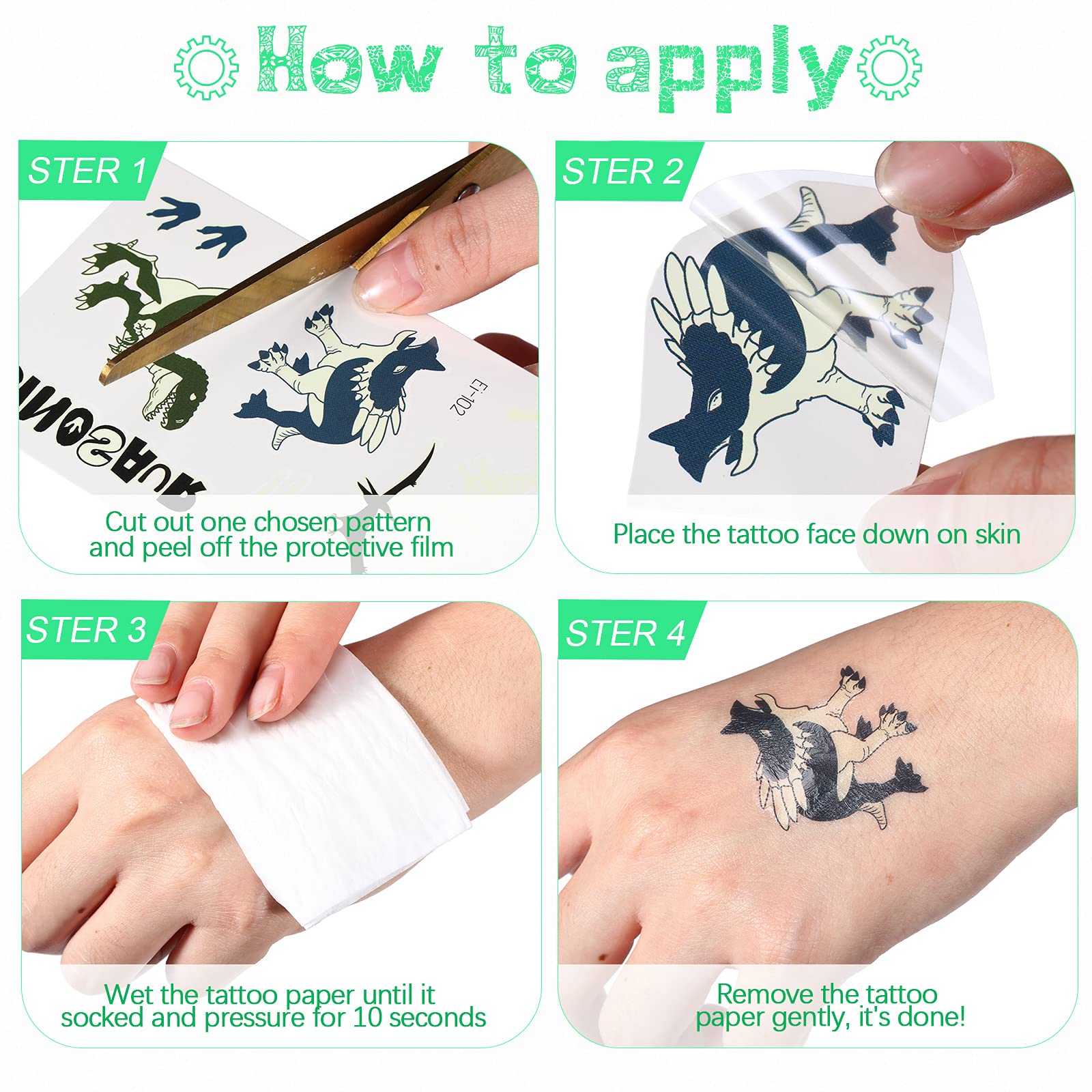 Tatuajes temporales seguros y no tóxicos para manos, brazos y cara.