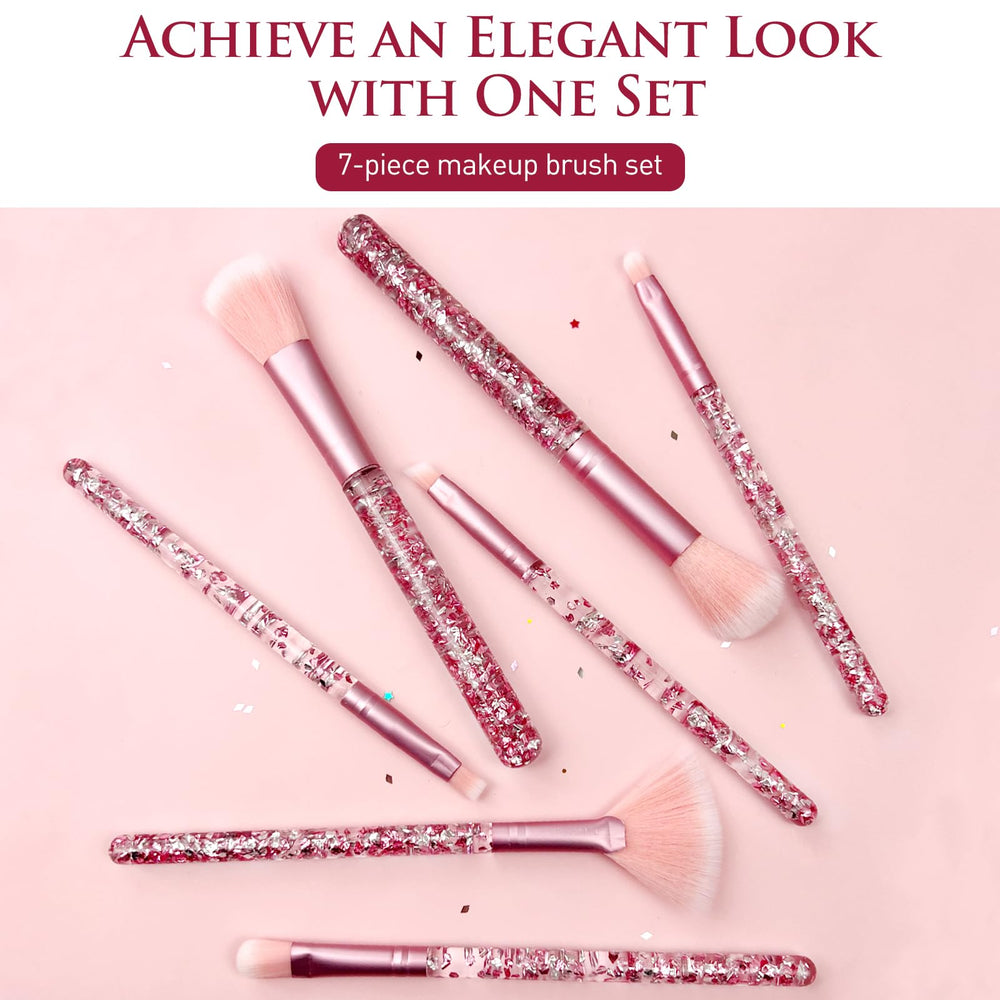 Zoolinn 7-piece unicorn brushes on display show soft bristles for gentle makeup