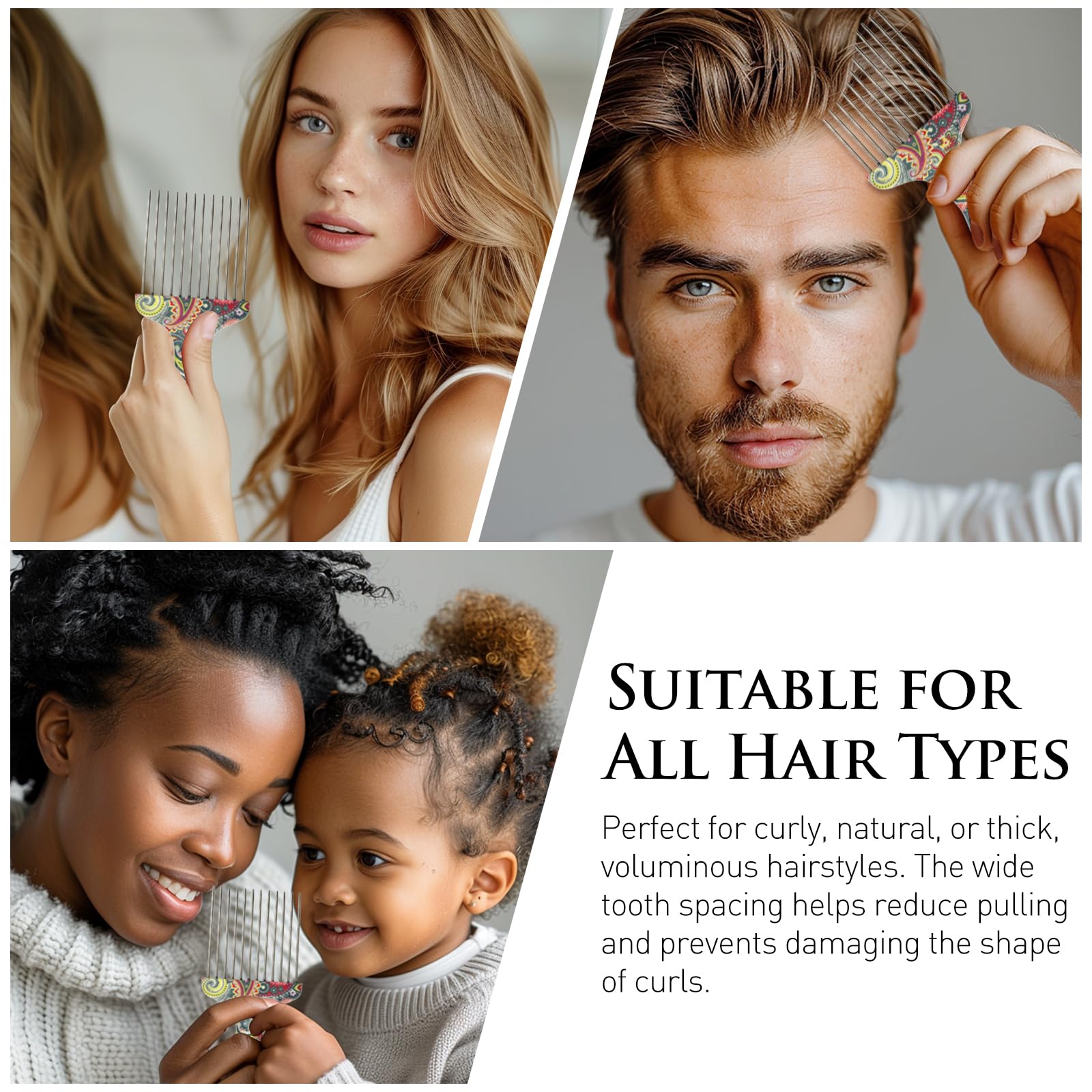 Zoolinn curly and afro hair-friendly hair pick for textured styles.