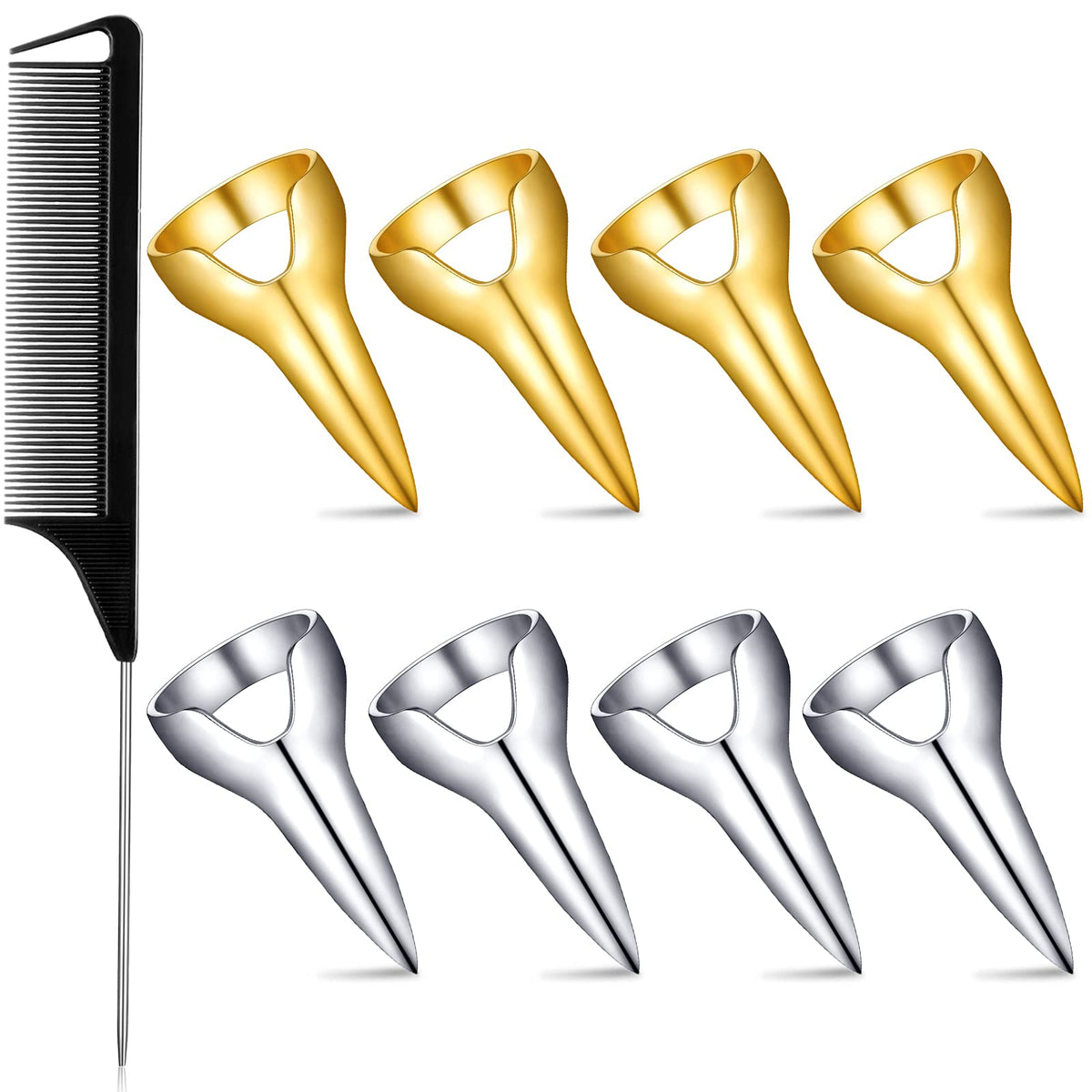 Zopeal 8-piece metal hair parting rings in gold and silver for precise division.