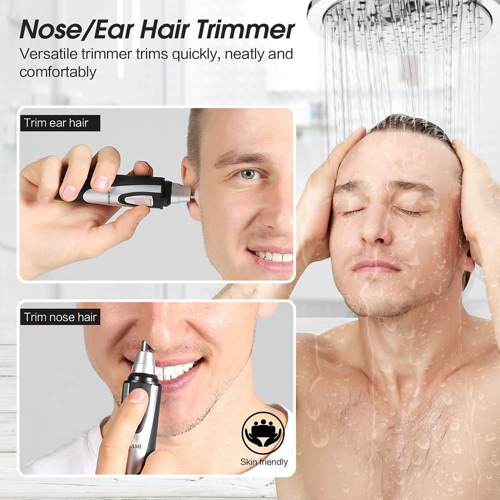 ZORAMI dual-edge blades deliver clean trimming for ears, nose, and brows.
