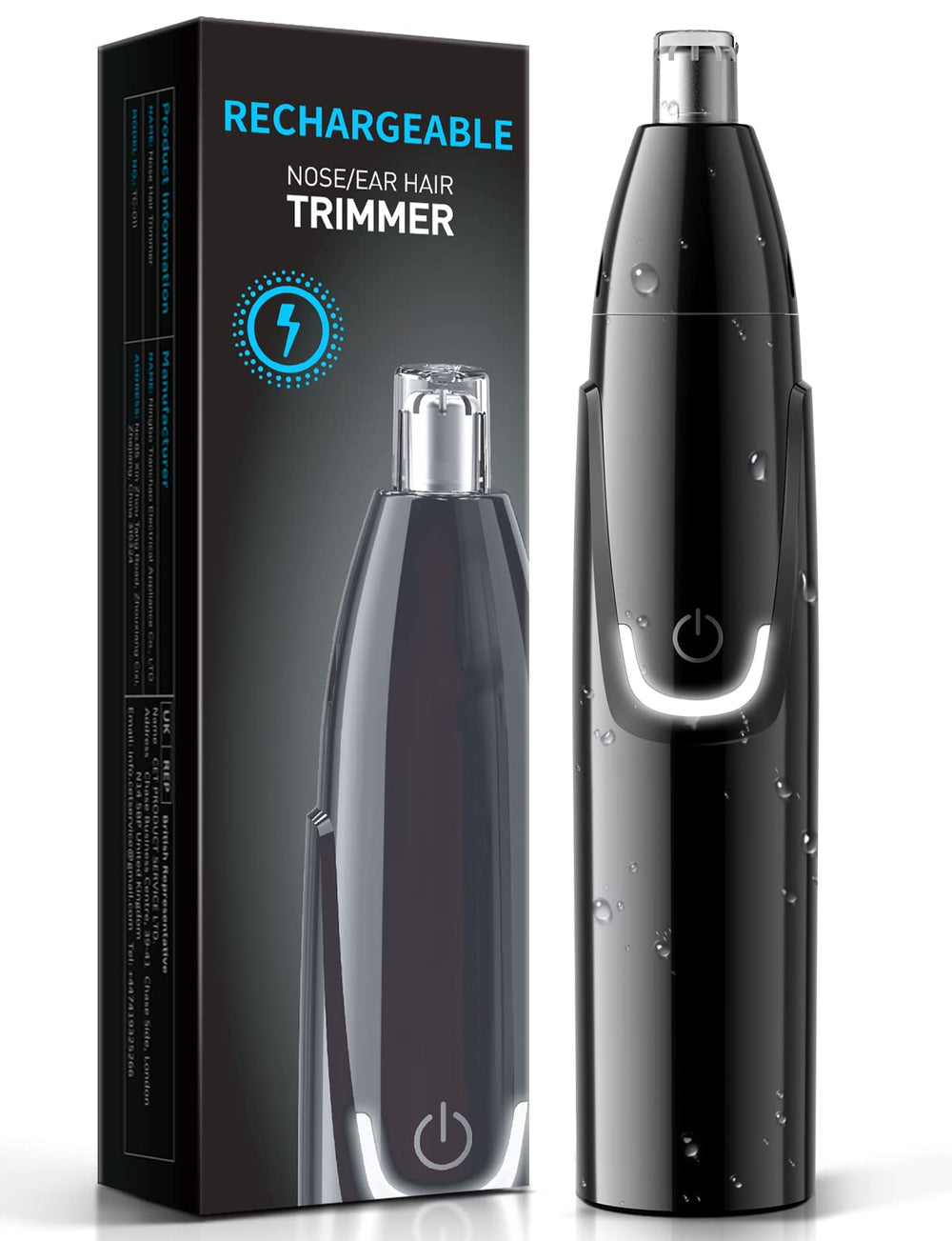 ZORAMI Rechargeable Ear & Nose Trimmer front view for quick, quiet grooming.