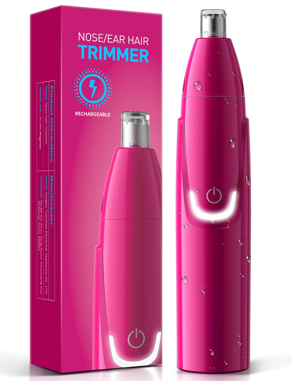 ZORAMI Rechargeable Ear and Nose Trimmer in magenta for precise grooming on the go.