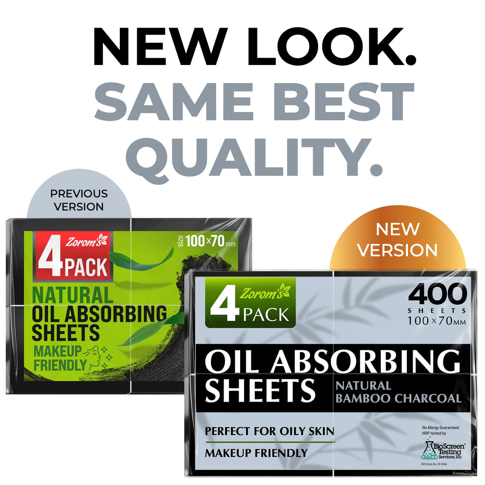ZOROM'S bamboo-charcoal blotting sheets provide a natural matte finish.