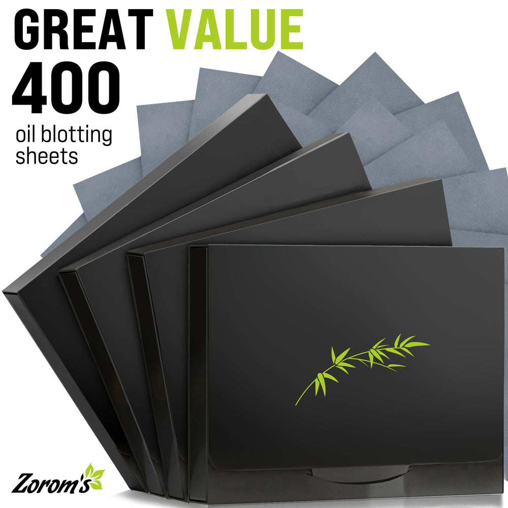 ZOROM'S bamboo-charcoal blotting sheets ideal for on-the-go use.