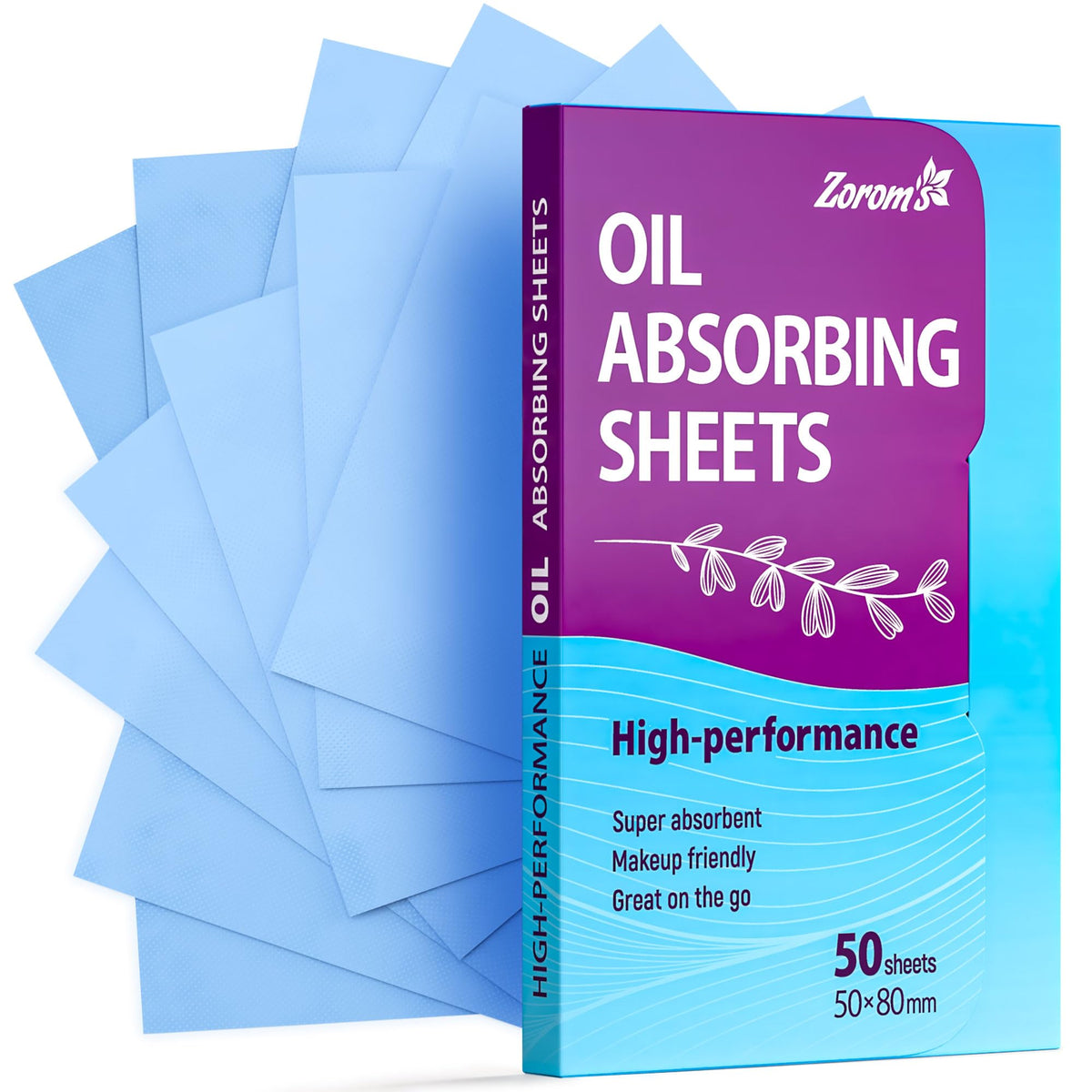 ZOROM'S blotting sheets with a dispensing sticker for easy one-at-a-time use.