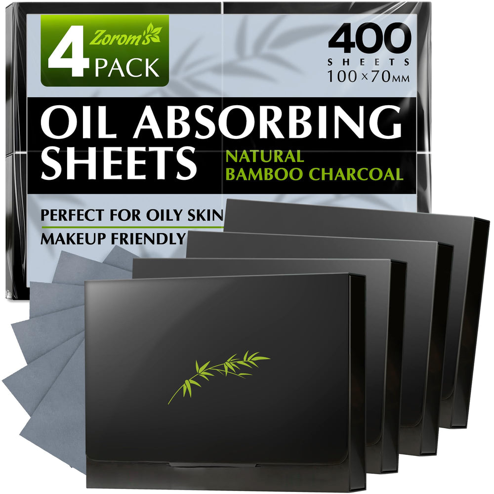 ZOROM'S bamboo-charcoal blotting sheets absorb excess oil for a matte look.
