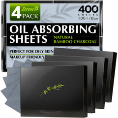 ZOROM'S bamboo-charcoal blotting sheets absorb excess oil for a matte look.