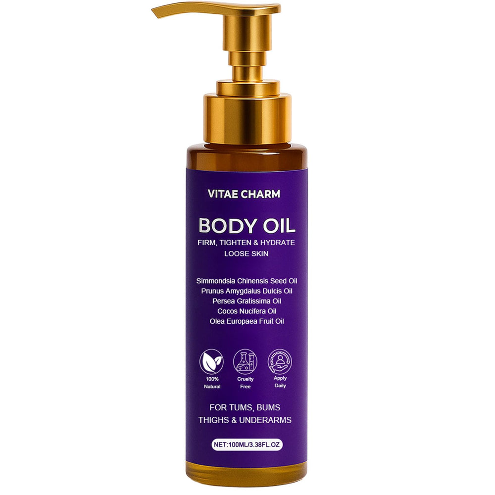Zotreval Vitae Charm Body Oil bottle pour demonstrates quick absorption for smooth skin.