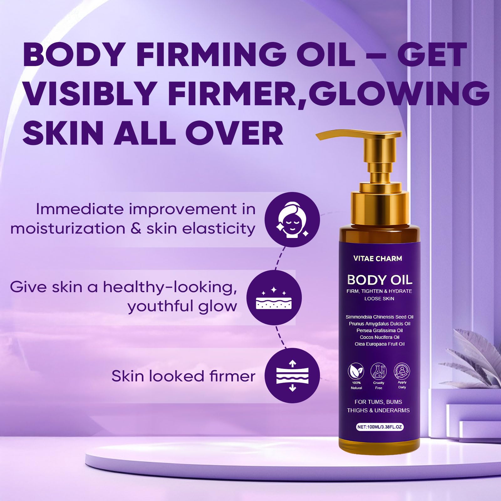 Zotreval Vitae Charm Body Oil pump dispense shows effortless application and even coverage.