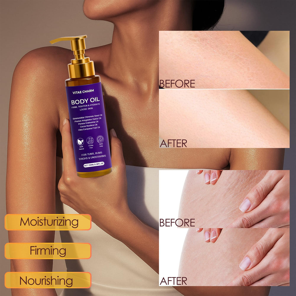 Zotreval Vitae Charm Body Oil on skin demonstrates deep hydration and radiance.