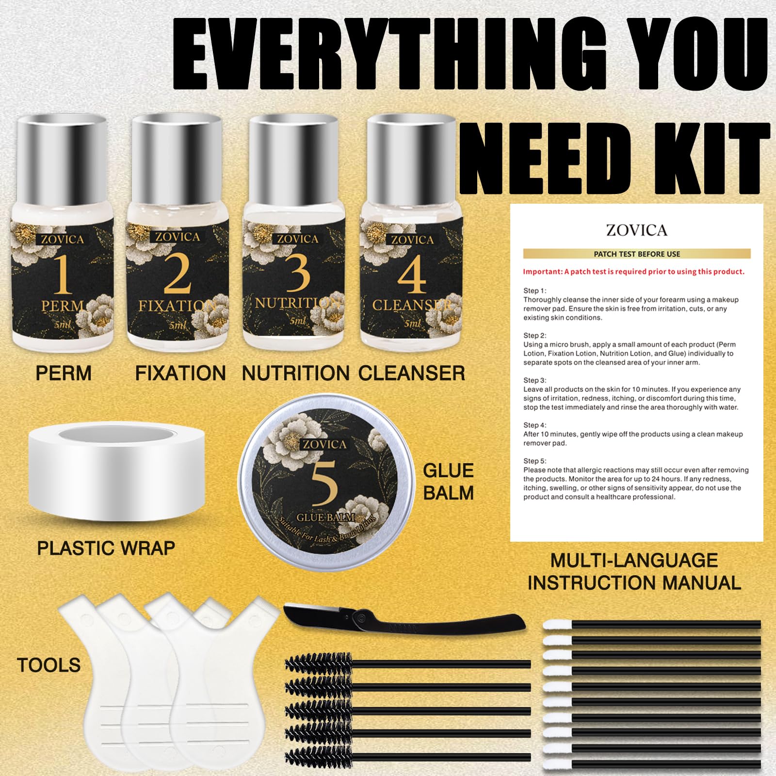ZOVICA kit laminación cejas, aplicadores para una aplicación limpia y precisa.