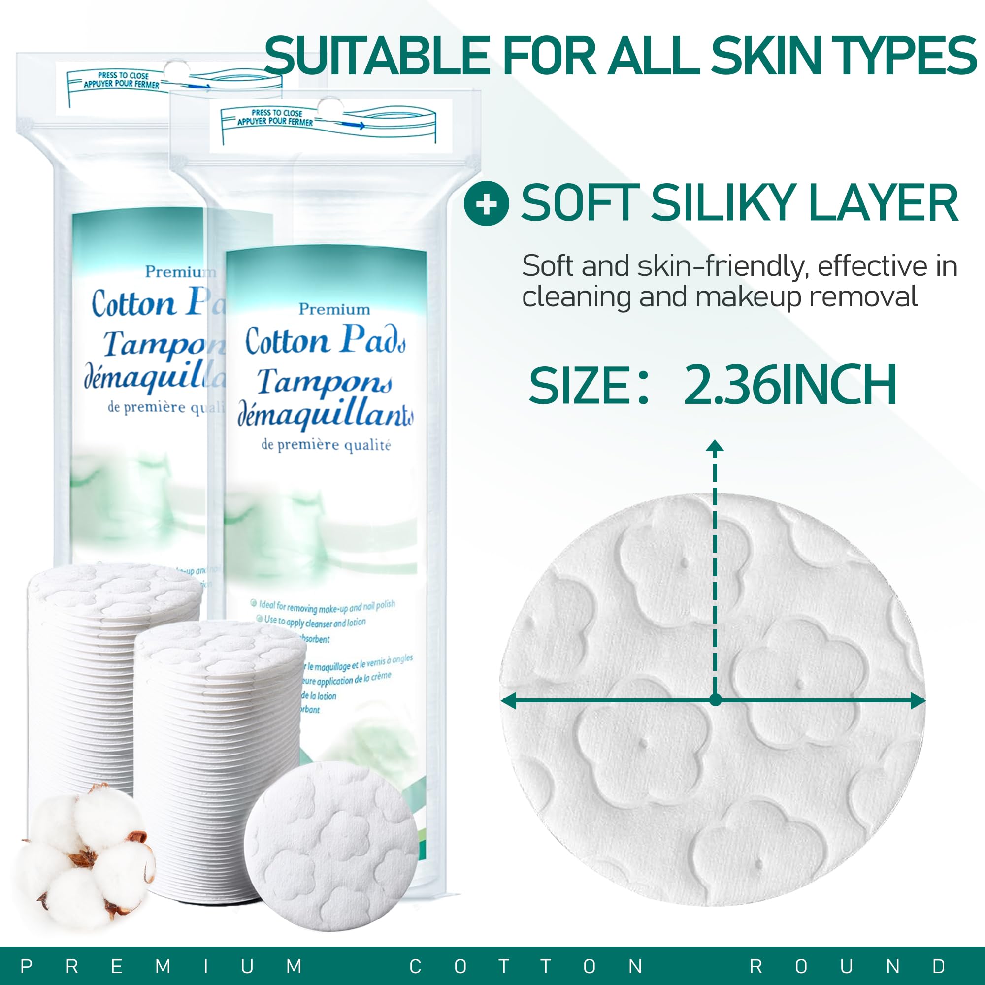 ZPCO Cotton Rounds closeup showing soft texture, ideal for sensitive skin cleansing.