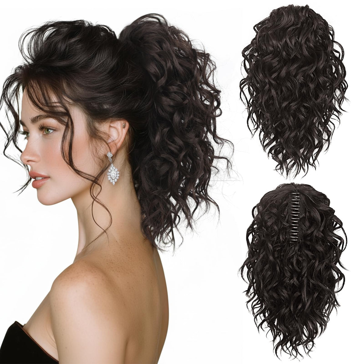 ZQIAN BEAUTY 12-Inch dark brown pony tail clip for instant volume