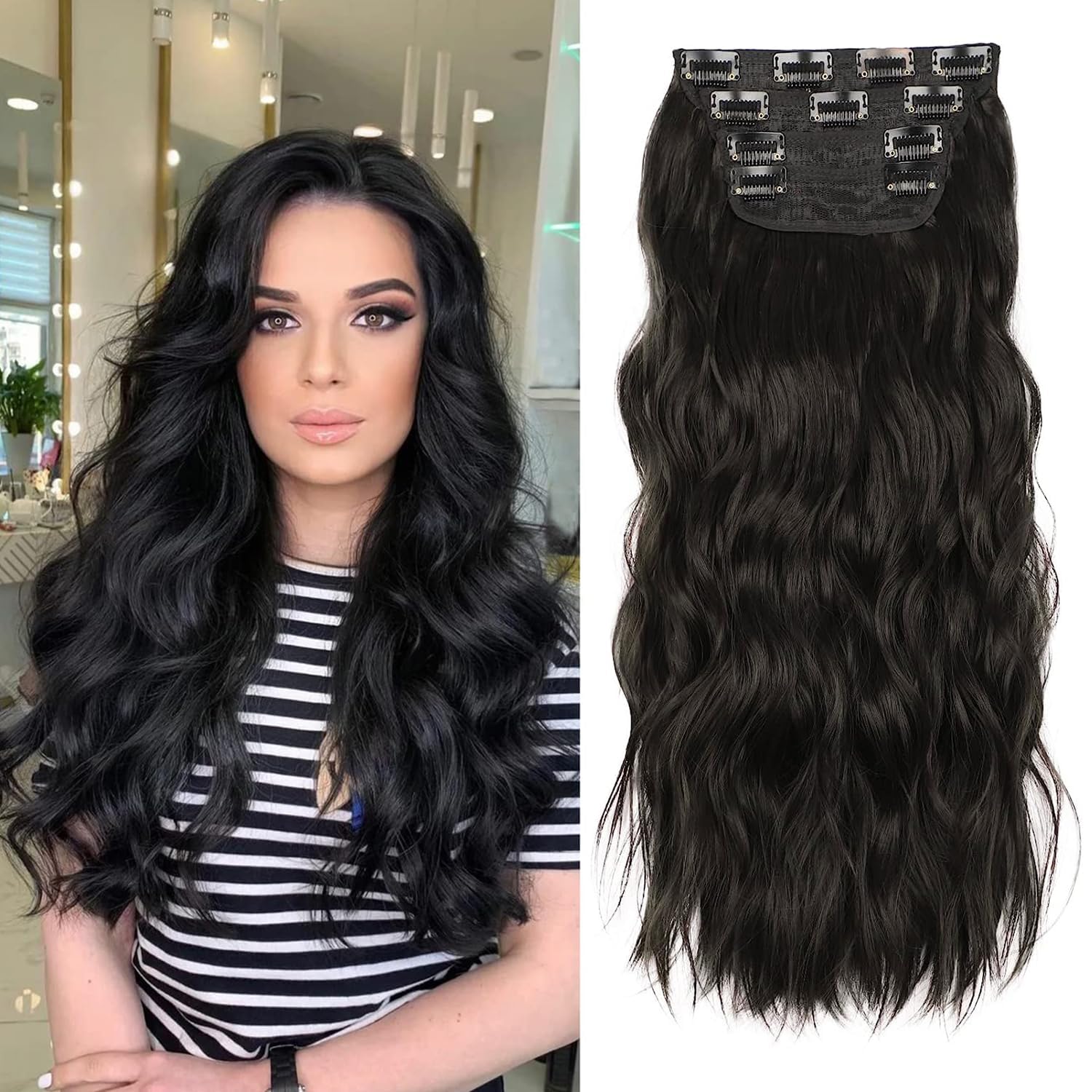 ZQIAN BEAUTY black hair extensions 20 inch front view for added length