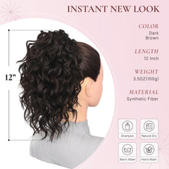 ZQIAN BEAUTY dark brown curly pony tail extension blends naturally with medium hair