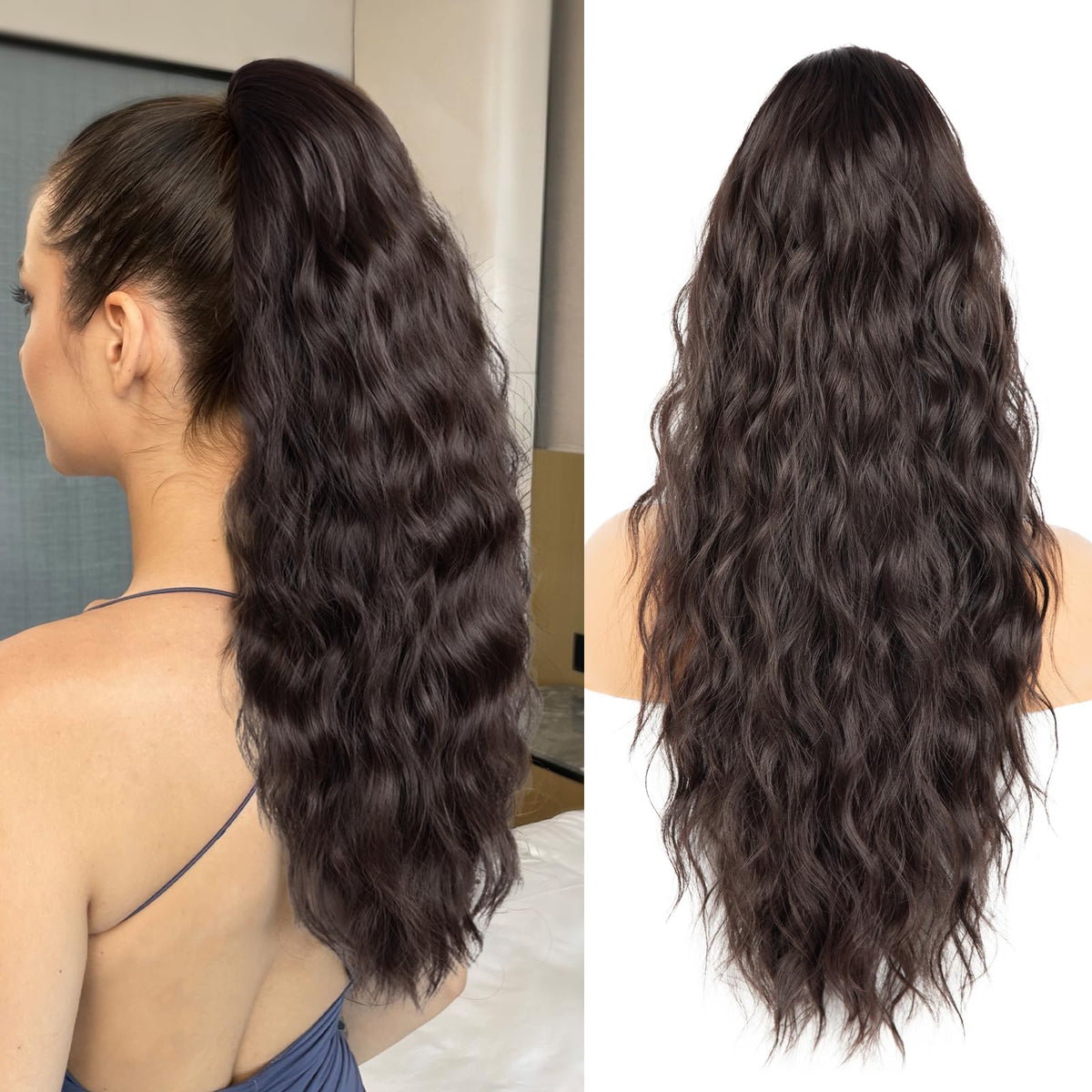 ZQIAN BEAUTY drawstring ponytail 26 inch dark brown adds instant volume and length