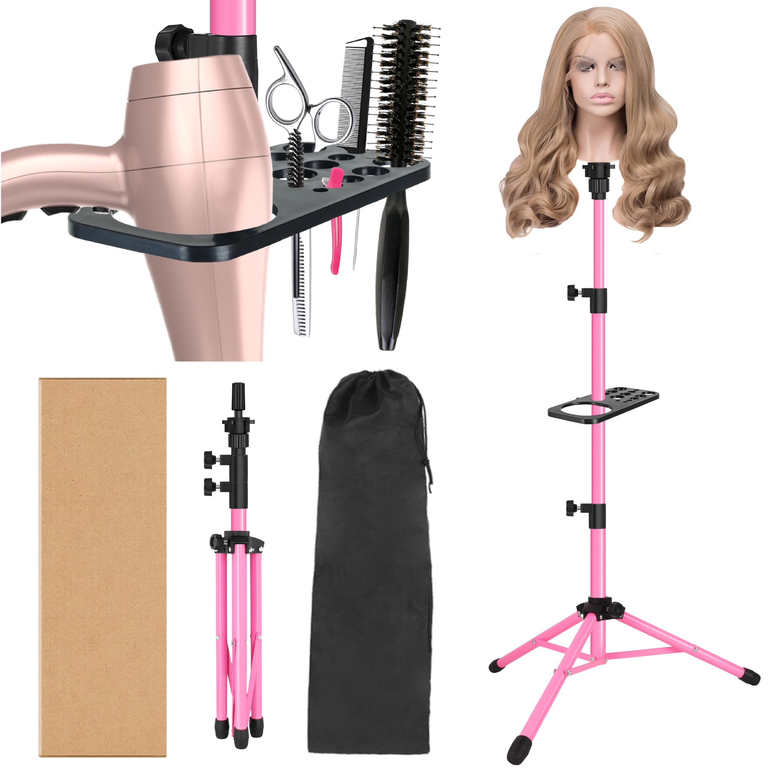 ZQIAN BEAUTY wig stand tripod 50in provides stable on-table styling.