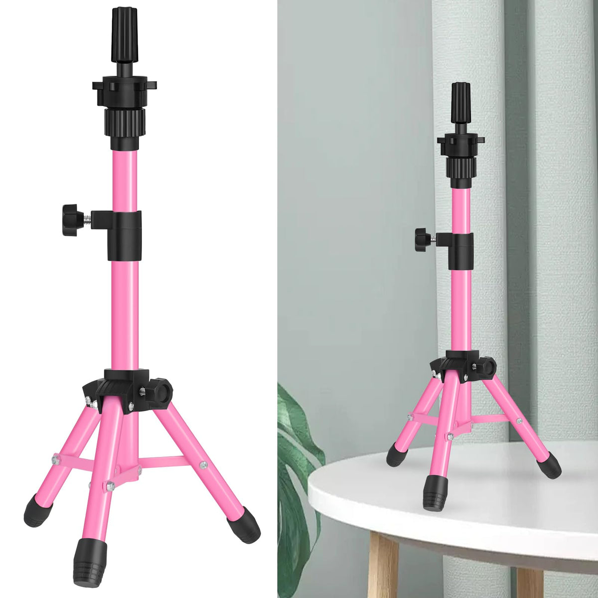 ZQIAN BEAUTY pink wig stand tripod base for a stable practice display