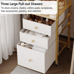 ZQUYAJ makeup organizer cart gold, three large drawers store creams, masks and accessories.