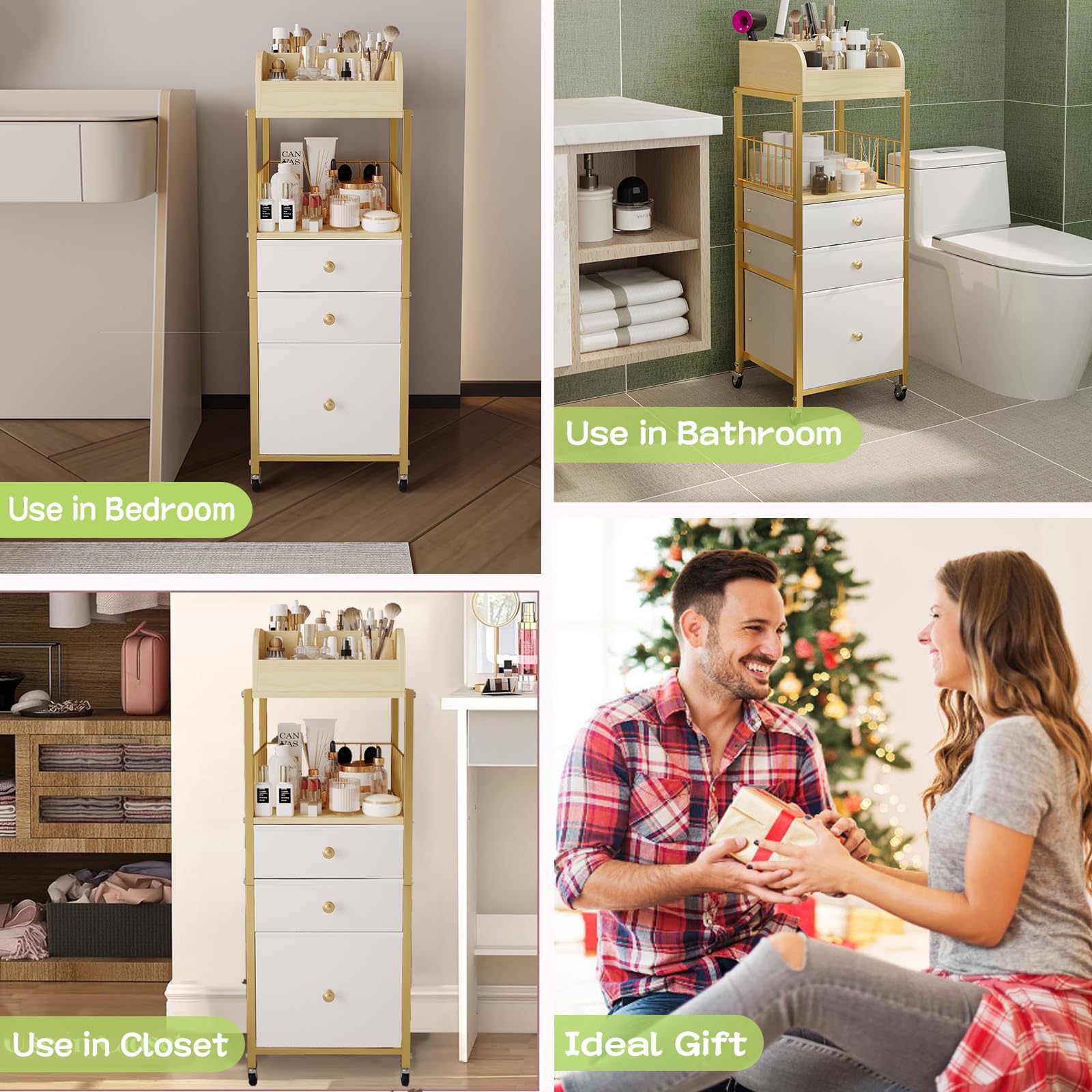 ZQUYAJ makeup organizer cart gold, neat storage lets you prep your routine quickly.