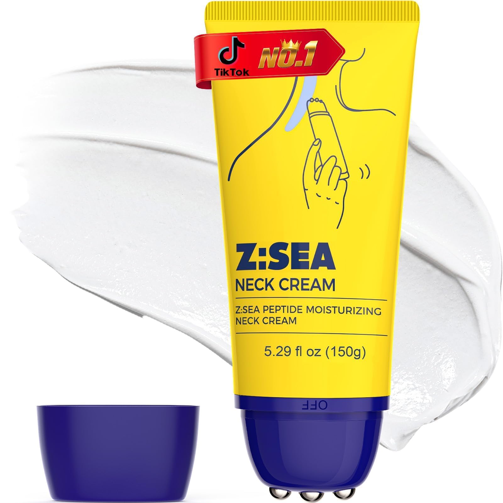 Z:SEA neck firming cream with roller in use to lift and smooth the neck