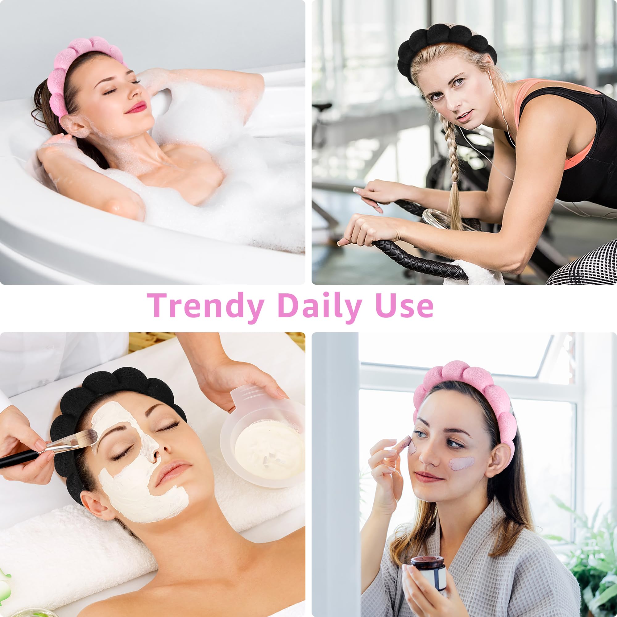 Diadema Ztomine spa terry rosa para mantener el cabello recogido durante tratamientos faciales.