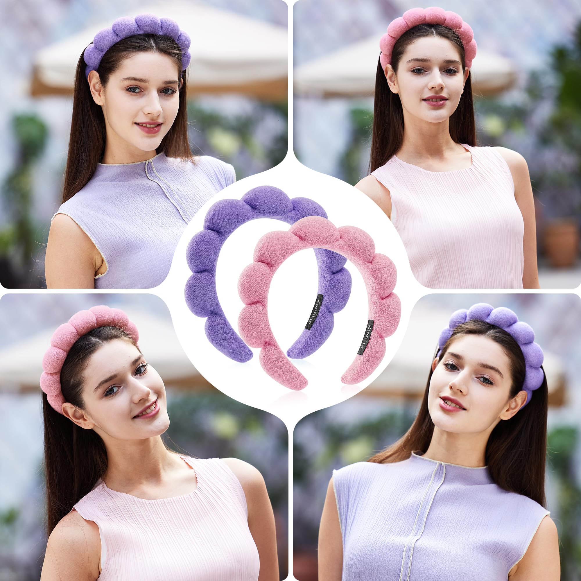 Pareja de diademas rosa morado Ztomine para spa en casa.