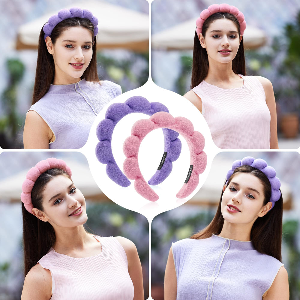 Pareja de diademas rosa morado Ztomine para spa en casa.