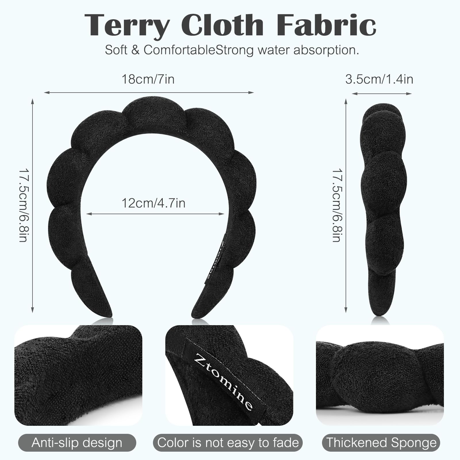 Ztomine absorbent terry cloth headband captures splashes during washing.