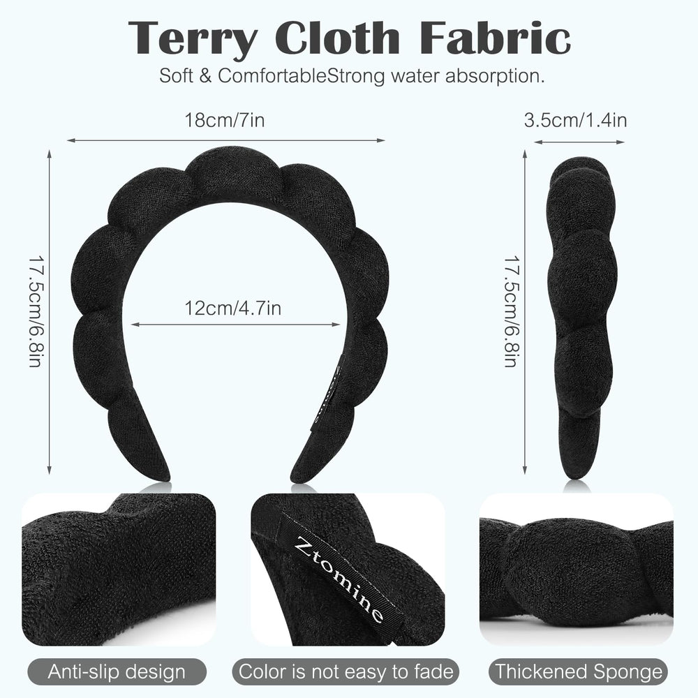 Ztomine absorbent terry cloth headband captures splashes during washing.