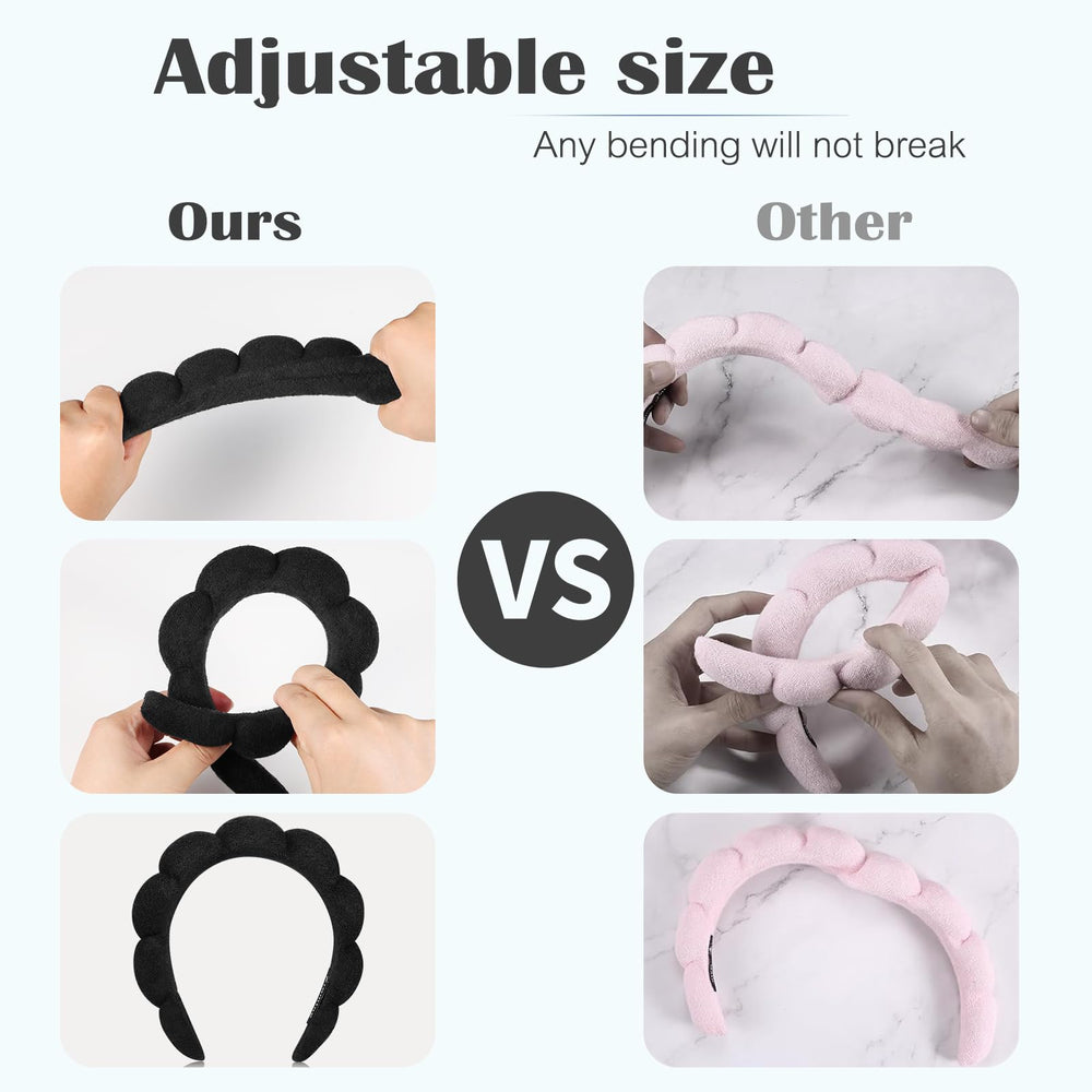 Ztomine spa headband with sturdy plastic core for lasting fit.