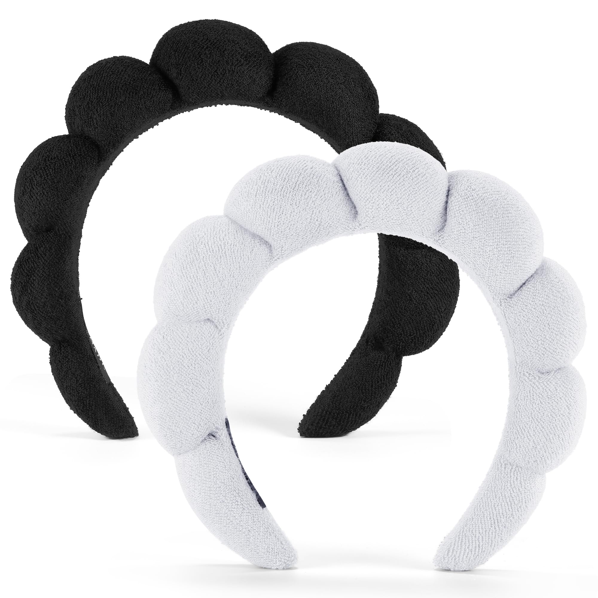 Ztomine spa headbands in white and black with croissant knot for hair protection during skincare